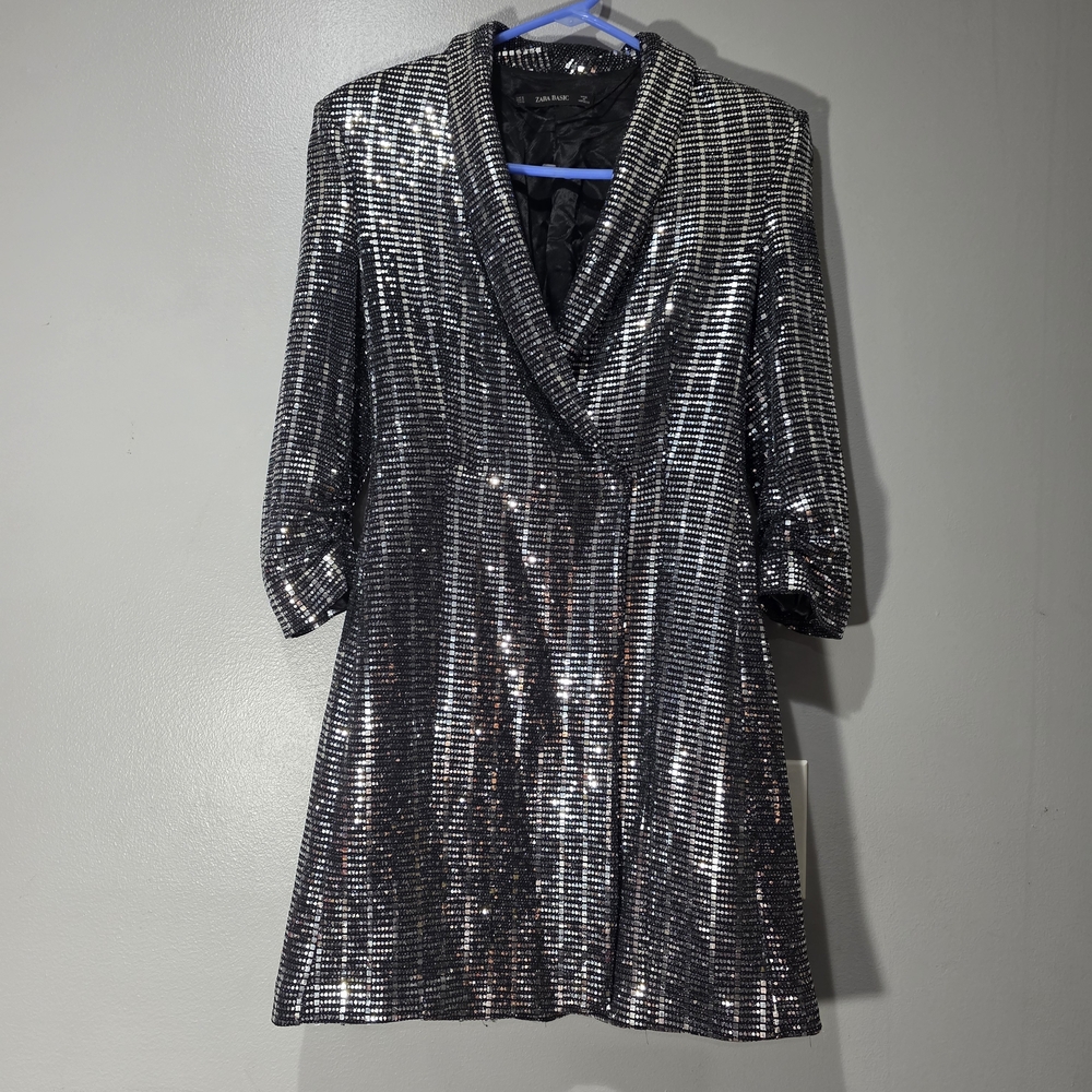 Zara Black and Silver Sequin Blazer Dress